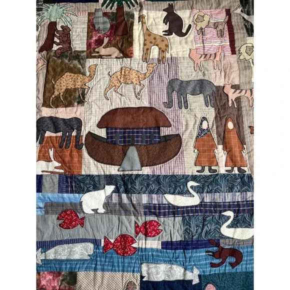 Handmade Noahs Ark Patchwork Applique Quilt Wall Hanging Nursery Decor 62 x 56 - Picture 2 of 8